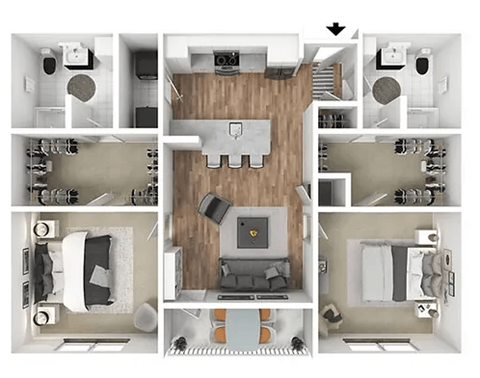 Floor plan for 2 beds, 2 baths, 1220 sqft
